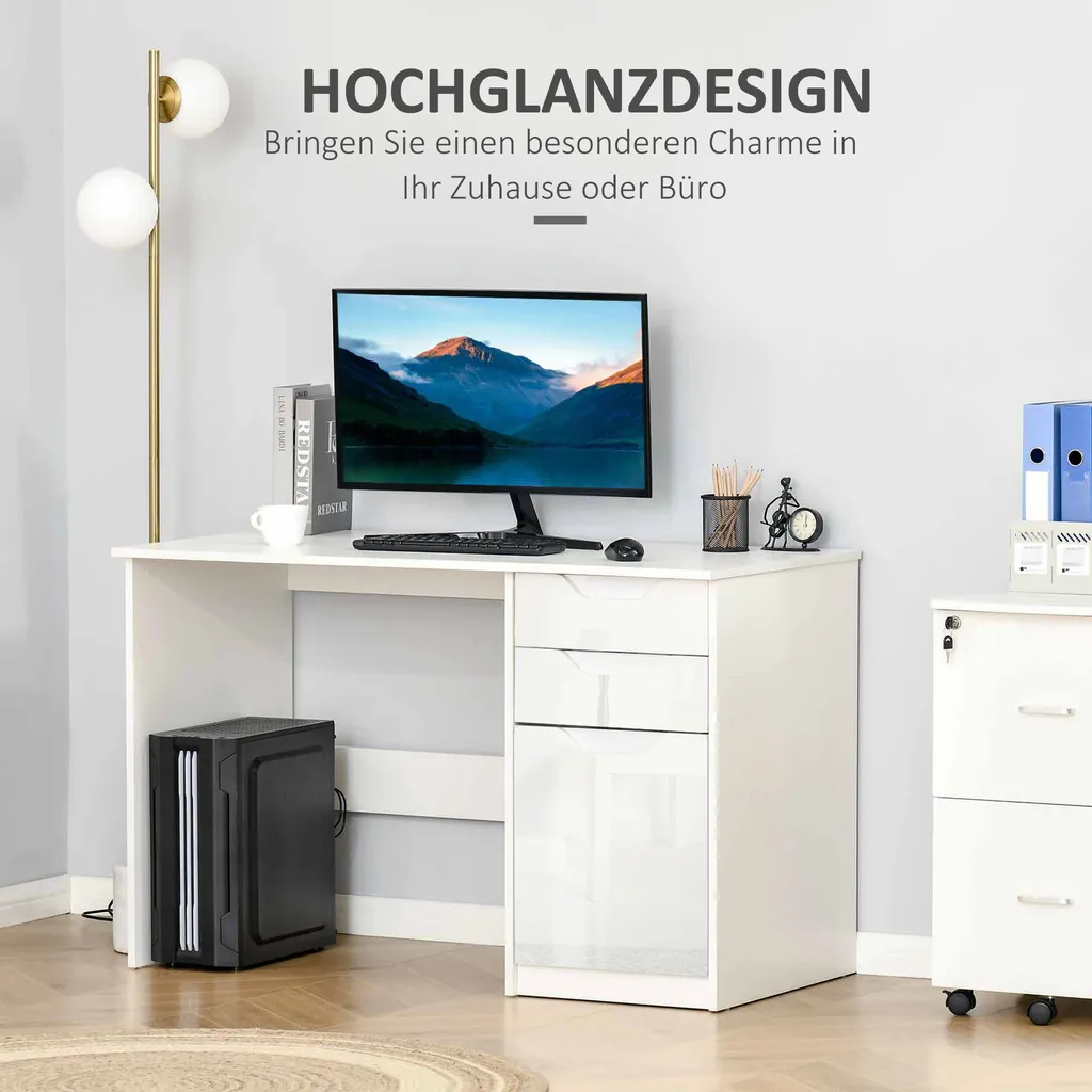 HOMCOM Schreibtisch Computertisch Mit 2 Schubladen Schrank Arbeitstisch Bürotisch Große Tischplatte Weiß 120 X 60 X 76 Cm 8 HOMCOM Schreibtisch Computertisch Mit 2 Schubladen Schrank Arbeitstisch Bürotisch Große Tischplatte Weiß 120 X 60 X 76 Cm – Bild 6