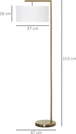 HOMCOM Stehlampe Stehleuchte E27 Sockel Für Wohnzimmer Schlafzimmer Büro Metall Stahl Leinen Gold+Weiß 47 X 37 X 153 Cm -Homcom 8e4f1b06aa1ba887892995f7e5ff310b
