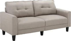 HOMCOM Doppelsofa 2-Sitzer Sofa Loveseat Stoffsofa Mittelalterlicher Stil Wohnzimmer Schlafzimmer Leinen-Touch Gummiholz Beige 202 X 72 X 91 Cm