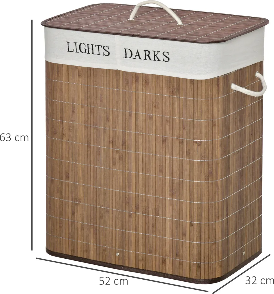 HOMCOM 100L Wäschekorb Wäschebox Wäschesammler Mit 3 Griffe Mit Waschbarem Wäschesack Abnehmbar Bambus Polyester Baumwolle Metall Braun+Weiß 52 X 32 X 63 Cm 5 HOMCOM 100L Wäschekorb Wäschebox Wäschesammler Mit 3 Griffe Mit Waschbarem Wäschesack Abnehmbar Bambus Polyester Baumwolle Metall Braun+Weiß 52 X 32 X 63 Cm – Bild 3