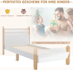 HOMCOM Kinderbett Jugendbett Hausbett Mit Betttasche Spielzeugtasche Ab 3 Jahre Holzbett Kinderzimmer Spielbett Einzelbett Kiefernholz Weiß+Natur 229 X 98 X 95 Cm -Homcom 8eef7a6c1a95bc1ef0258aedaf93929b