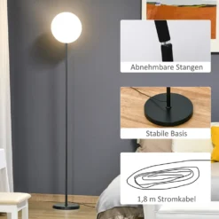 HOMCOM Stehlampe Mit LED Um 90 Grad Verstellbar Abnehmbarer Lichtmast Lampe Metall Acryl Schwarz Ø28 X 171,5 Cm -Homcom 8f6a46bdc3ba9b2e276c13651f716b3f