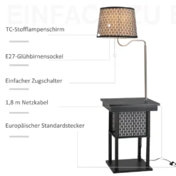 HOMCOM 2-in-1 Stehleuchte Stehlampe Beistelltisch Mit 3 Regalen Innenbeleuchtung E27 Bis 40W Für Wohn-/Schlafzimmer Schwarz+Weiß 44,5 X 44,5 X 144,5 Cm -Homcom 8f8069a8a471580cbbc33cf46a724fdc