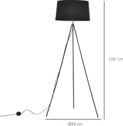 HOMCOM Stehlampe Tripod Schlafzimmer Standleuchte Stehleuchte 40 W Skandinavisch Stoff + Metall Schwarz ∅48 X 156 Cm -Homcom 905ae07a64bd144b8b57d9ed5750c3f3