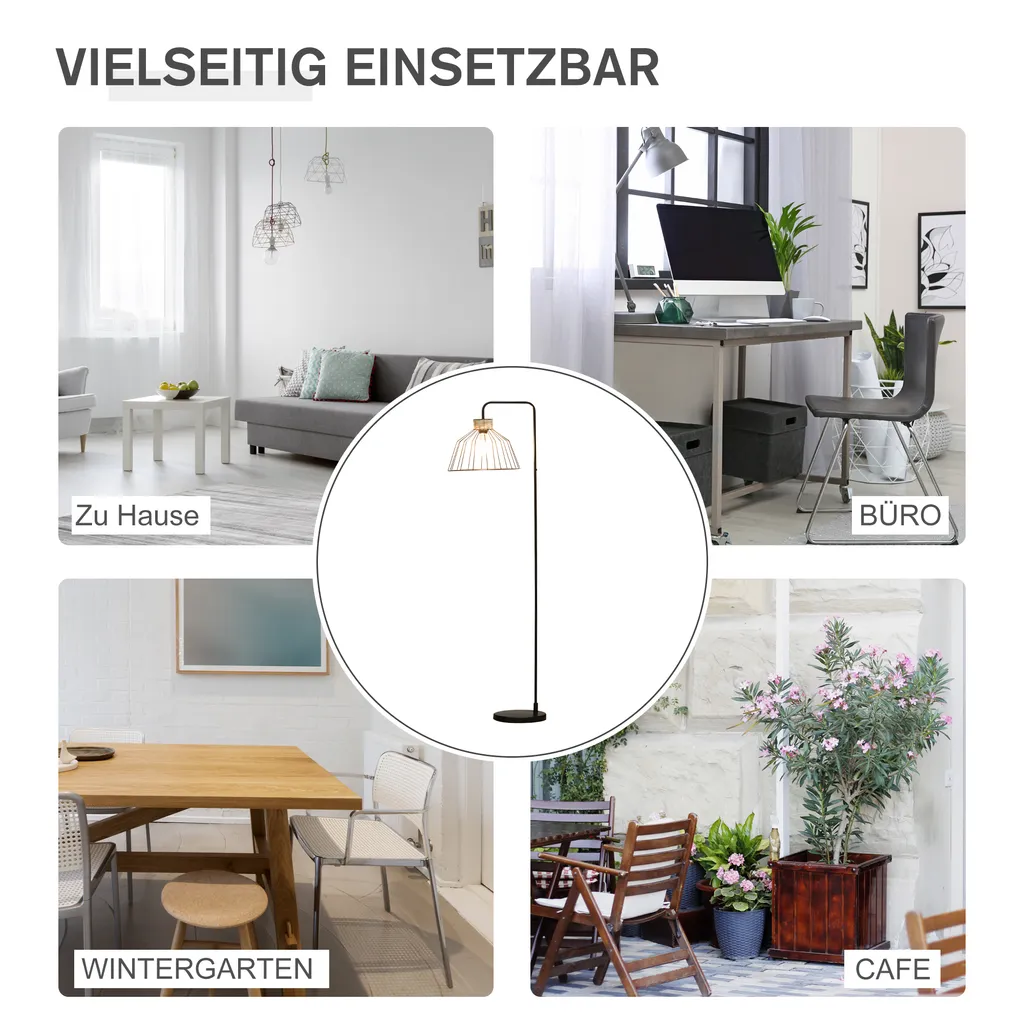 HOMCOM Stehlampe Standleuchte Retrodesign Vintage Standleuchte Sockel E27 Für Schlafzimmer Esszimmer 40W Retro Stehleuchte Metall Ratten Schwarz 44 X 34 X 154cm 8 HOMCOM Stehlampe Standleuchte Retrodesign Vintage Standleuchte Sockel E27 Für Schlafzimmer Esszimmer 40W Retro Stehleuchte Metall Ratten Schwarz 44 X 34 X 154cm – Bild 6