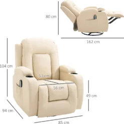 HOMCOM Massagesessel Fernsehsessel Relaxsessel TV Sessel Wärmefunktion Wippenfunktion Mit Fernbedienung Liegefunktion Cremeweiß 85 X 94 X 104 Cm -Homcom 90cfbde2f49ad22d83d5bc885a7b8c13