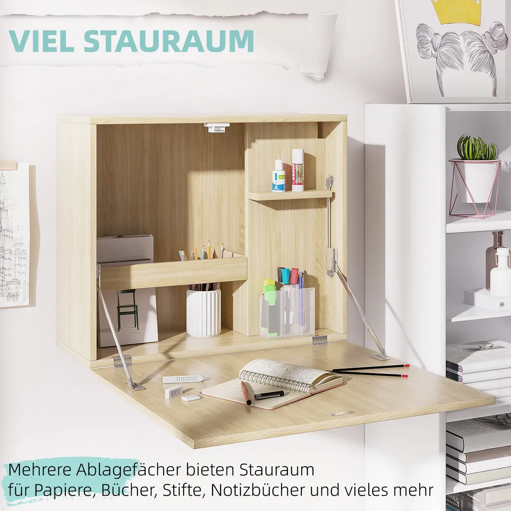 HOMCOM Wandtisch Wandklapptisch Schreibtisch Mit Stauraum Klappbarer Laptoptisch Computertisch Bürotisch Esstisch Modernes Design Spanplatte Naturholz 60 X 21,5 X 50 Cm 7 HOMCOM Wandtisch Wandklapptisch Schreibtisch Mit Stauraum Klappbarer Laptoptisch Computertisch Bürotisch Esstisch Modernes Design Spanplatte Naturholz 60 X 21,5 X 50 Cm – Bild 5