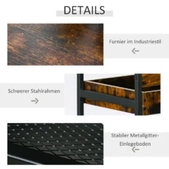 HOMCOM Küchenwagen Küchenrollwagen Servierwagen 3-stöckige Küchenregal Industrie-Design Mit Verstellbaren Füßen Rustikales Braun 80 X 40 X 90 Cm -Homcom 91cb9f9efa619585d7d9dc8efffd6e88