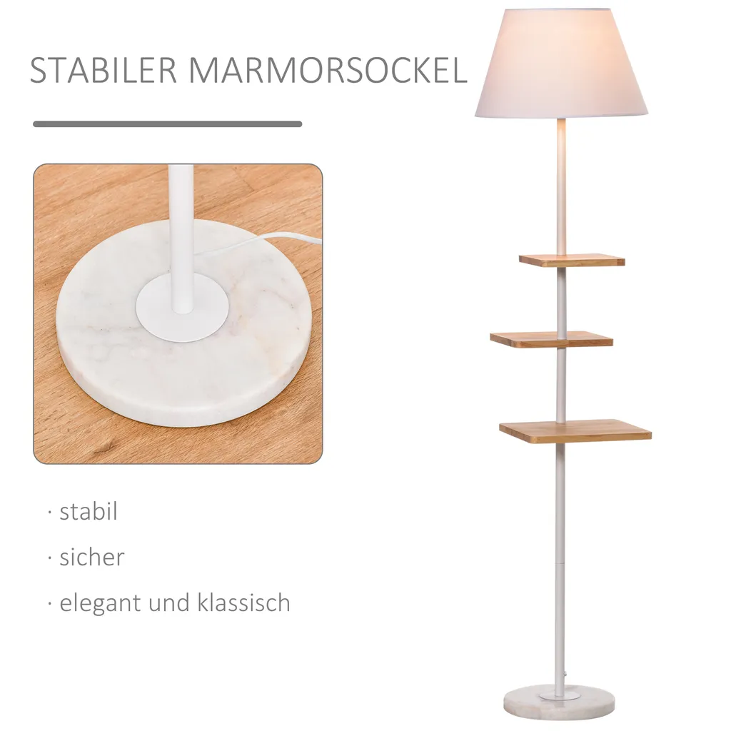 HOMCOM Stehlampe Stehleuchte Mit 3 Drehbaren Etagen Elegant Klassisch Für Wohnzimmer Schlafzimmer Büro Stahl Gummiholz T/C-Gewebe Marmor Weiß+Natur 38 X 38 X 155 Cm 6 HOMCOM Stehlampe Stehleuchte Mit 3 Drehbaren Etagen Elegant Klassisch Für Wohnzimmer Schlafzimmer Büro Stahl Gummiholz T/C-Gewebe Marmor Weiß+Natur 38 X 38 X 155 Cm – Bild 4