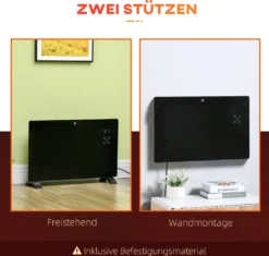 HOMCOM Heizlüfter Elektroheizung 1000/2000W Konvektor-Heizung Freistehend/ Wandmontage Mit Timer Leise Heizung Mit Fernbedienung Und LED-Display Kippschutz Für Raum 25 M² Schwarz 78 X 24 X 52cm -Homcom 9281be817721e8dd782204b0bc60fa45