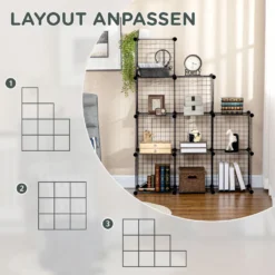 HOMCOM Regalsystem, Steckregal Aus Stahldraht, DIY Würfelregal, 9 Fächer, Drahtgitter, Schuhregal, Stufenregal Für Wohnzimmer, Kinderzimmer, Schlafzimmer, Schwarz, 35 X 35 X 35 Cm Je Würfel -Homcom 92f5b518135a8af3e33f4c35fc0ab9fa