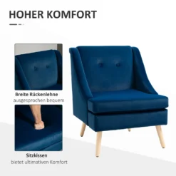 HOMCOM Esszimmerstuhl Loungesessel Mit Armlehne Akzentsessel Küchensessel Skandi-Design Bis 150 Kg Belastbar Für Wohnzimmer Schlafzimmer Bezug Aus Samt Blau 69 X 76 X 87,5 Cm -Homcom 935d6bb57e2402602c545757a263bfff