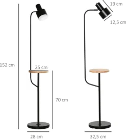 HOMCOM Modern Moderne Stehlampe Mit Ablagefläche Standleuchte Mit Verstellbarem Lampenschirm Für Wohnung Büro Stahl Schwarz 32,5 X 28 X 152 Cm -Homcom 939595f4d7a0578366ad5133008c8927