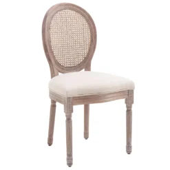 HOMCOM Esszimmerstuhl Küchenstuhl Polsterstuhl In Leinen-Optik Wohnzimmerstuhl Mit Rückenlehne Aus Rattan Vintage Retro Beige 50 X 54,5 X 97 Cm