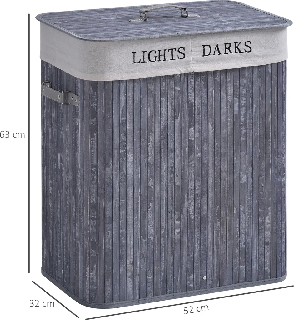 HOMCOM Wäschekorb Wäschebox Wäschesammler Mit Deckel Segeltuchsack Waschbarem Wäschesack Mit Griffen Segeltuch + Bambus Grau100L 52 X 32 X 63 Cm 9 HOMCOM Wäschekorb Wäschebox Wäschesammler Mit Deckel Segeltuchsack Waschbarem Wäschesack Mit Griffen Segeltuch + Bambus Grau100L 52 X 32 X 63 Cm – Bild 7