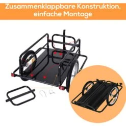 HOMCOM Fahrradanhänger Lastenanhänger 40 Kg Belastbarkeit Transportanhänger Handwagen Kupplung Klappbar Stahl Gummi Schwarz 155 X 71,5 X 77 Cm -Homcom 9577840 4
