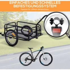 HOMCOM Fahrradanhänger Lastenanhänger 40 Kg Belastbarkeit Transportanhänger Handwagen Kupplung Klappbar Stahl Gummi Schwarz 155 X 71,5 X 77 Cm -Homcom 9577840 5