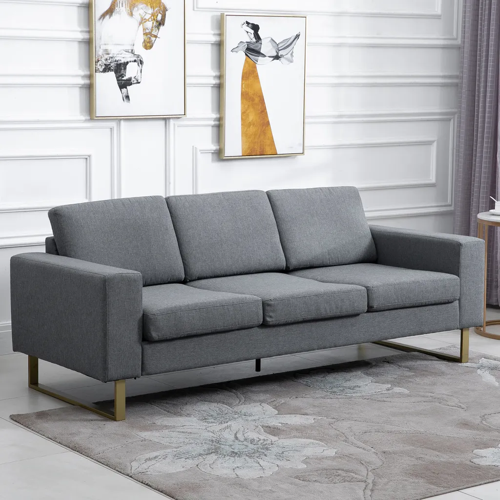 HOMCOM Polstersofa 3-Sitzer Sofa Stoffsofa Sitzmöbel Fernsehsessel Kissen Armlehne Leinen Dunkelgrau 200 X 82 X 78 Cm 4 HOMCOM Polstersofa 3-Sitzer Sofa Stoffsofa Sitzmöbel Fernsehsessel Kissen Armlehne Leinen Dunkelgrau 200 X 82 X 78 Cm – Bild 2