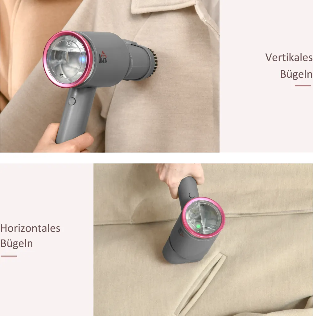 HOMCOM Dampfglätter Dampfbürste Faltbar Kleidung Hemden Dampfbügeleisen Mit 160 Ml Wassertank 1520 W Schnelles Aufheizen Aluminium Kunststoff Grau+Rosa 27,5 X 18,2 X 9 Cm 7 HOMCOM Dampfglätter Dampfbürste Faltbar Kleidung Hemden Dampfbügeleisen Mit 160 Ml Wassertank 1520 W Schnelles Aufheizen Aluminium Kunststoff Grau+Rosa 27,5 X 18,2 X 9 Cm – Bild 5