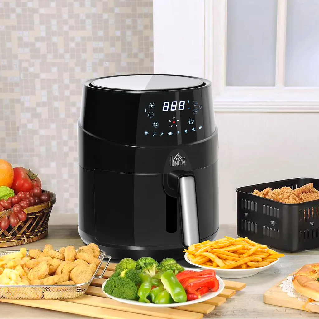 HOMCOM Heißluftfritteuse 4,5 L 1500W Mit 8 Menüs LED-Display Antihaftbeschichteter Fritterkorb Für Gesundes ölfreies Fettarmes Kochen Schwarz 28 X 35,1 X 33 Cm 4 HOMCOM Heißluftfritteuse 4,5 L 1500W Mit 8 Menüs LED-Display Antihaftbeschichteter Fritterkorb Für Gesundes ölfreies Fettarmes Kochen Schwarz 28 X 35,1 X 33 Cm – Bild 2