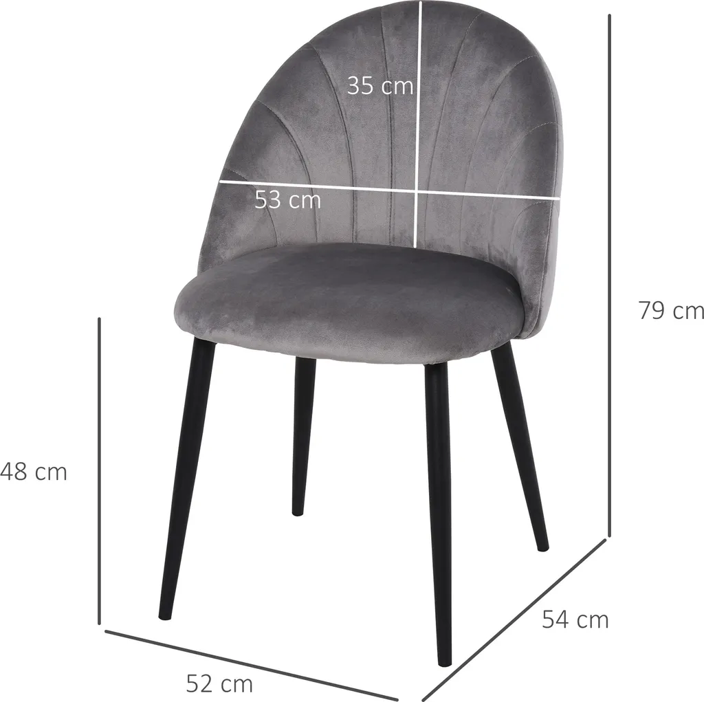 HOMCOM Esszimmerstühle 2er Set Küchenstuhl Wohnzimmerstuhl Bürostuhl Mit Rückenlehne Samt Metall Grau 50 X 54 X 79 Cm 5 HOMCOM Esszimmerstühle 2er Set Küchenstuhl Wohnzimmerstuhl Bürostuhl Mit Rückenlehne Samt Metall Grau 50 X 54 X 79 Cm – Bild 3