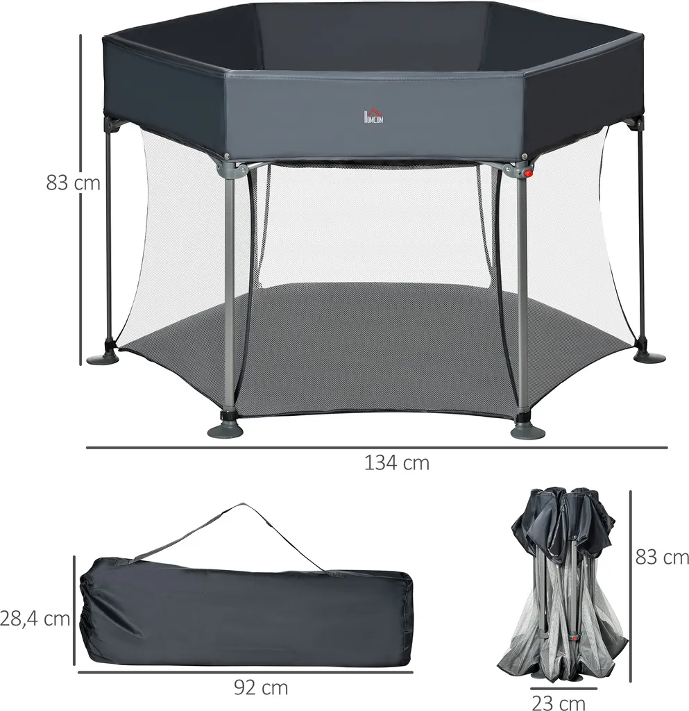 HOMCOM Baby Laufgitter 6 Eckig Zusammenklappbarer Laufstall Absperrgitter Krabbelgitter Reisebett Spielgitter Aktivitätszentrum Für Kinder Schutzgitter Mit Tragetasche Dunkelgrau 134 X 134 X 83 Cm 6 HOMCOM Baby Laufgitter 6 Eckig Zusammenklappbarer Laufstall Absperrgitter Krabbelgitter Reisebett Spielgitter Aktivitätszentrum Für Kinder Schutzgitter Mit Tragetasche Dunkelgrau 134 X 134 X 83 Cm – Bild 4