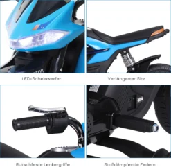 HOMCOM Kindermotorrad Kinder-Elektromotorrad Elektro-Motorrad Für Kinder 3-6 Jahren Licht Musik MP3 Elektrofahrzeug Mit Stützrädern Maximal 3 Km/h Metall + Kunststoff Blau 105 X 52,3 X 62,3 Cm -Homcom 997df532c56d18bb8494b147ac74b6de