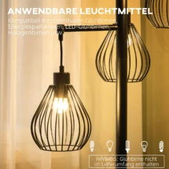 HOMCOM Stehlampe 3 Flammig, 40 W Stehleuchte Mit Käfig Lampenschirmen, E27 Fassung, Industrielle Standlampe, Exkl. Leuchtmittel, Für Wohnzimmer, Schlafzimmer, Schwarz 16 HOMCOM Stehlampe 3 Flammig, 40 W Stehleuchte Mit Käfig Lampenschirmen, E27 Fassung, Industrielle Standlampe, Exkl. Leuchtmittel, Für Wohnzimmer, Schlafzimmer, Schwarz -Homcom 9999e7c796ba1de56cb80f385ecfab83
