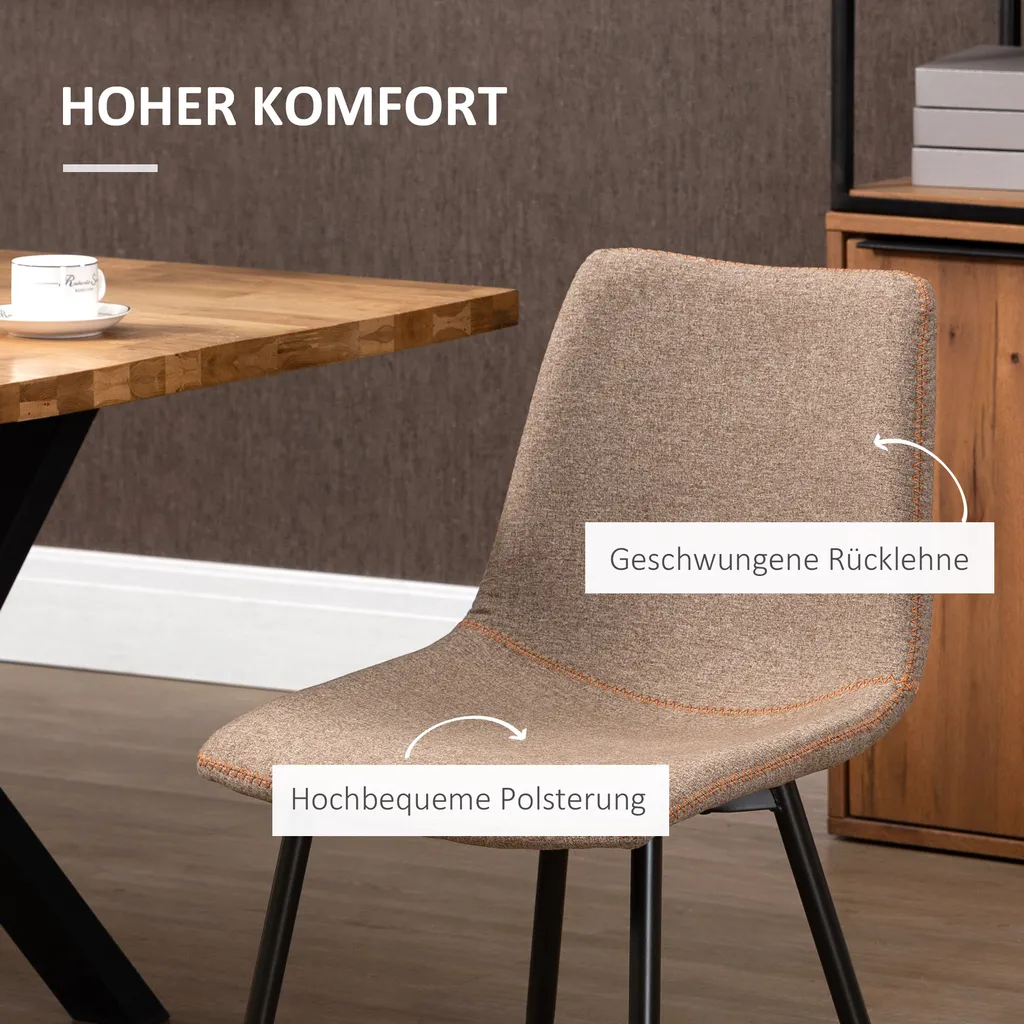 HOMCOM 2er Set Esszimmerstühle Küchenstuhl Essstühle Wohnzimmerstühle Polsterstühle Armlos Ergonomisch Im Skandi-Design Bezug Aus Leinen Stahl Hellbraun 47,5 X 55,5 X 77,5 Cm 7 HOMCOM 2er Set Esszimmerstühle Küchenstuhl Essstühle Wohnzimmerstühle Polsterstühle Armlos Ergonomisch Im Skandi-Design Bezug Aus Leinen Stahl Hellbraun 47,5 X 55,5 X 77,5 Cm – Bild 5