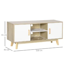 HOMCOM TV-Lowboard Fernsehschrank TV Schrank Fernsehtisch Sideboard Mit 2 Schränke Und Offenen Regale Skandi-Design Bis Zu 55 Zoll Natur+Weiß 120 X 40 X 55 Cm -Homcom 9a350352c957f6279dc9f61cdf06a8fb