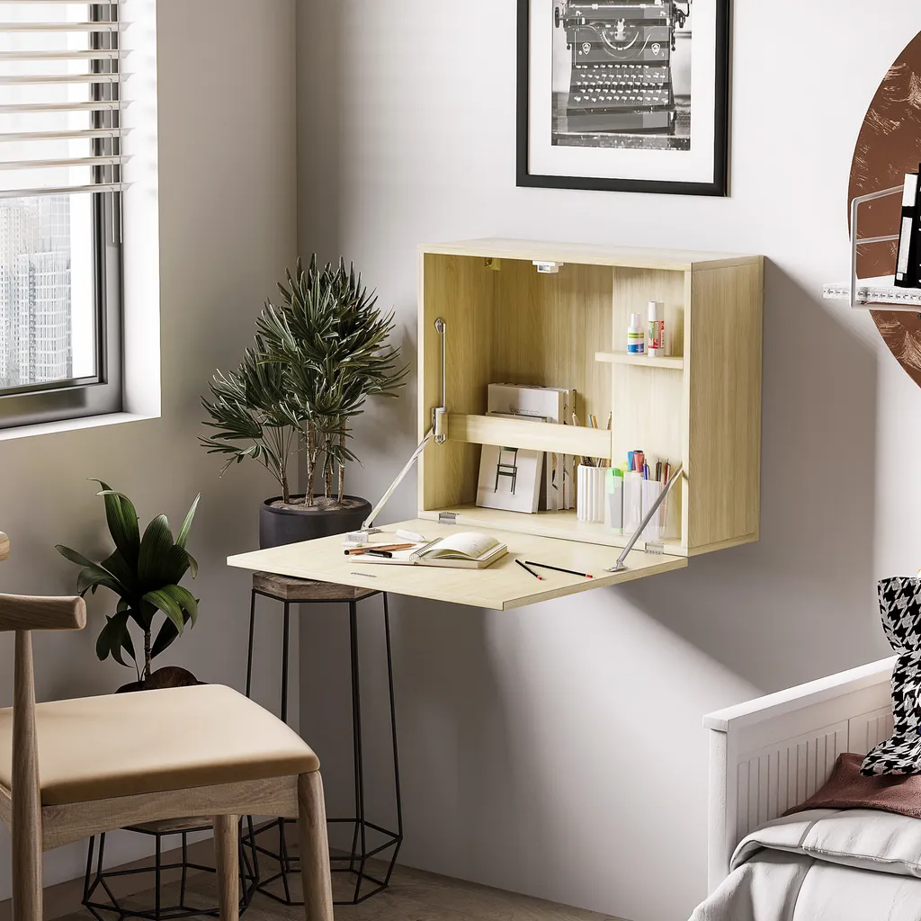 HOMCOM Wandtisch Wandklapptisch Schreibtisch Mit Stauraum Klappbarer Laptoptisch Computertisch Bürotisch Esstisch Modernes Design Spanplatte Naturholz 60 X 21,5 X 50 Cm 4 HOMCOM Wandtisch Wandklapptisch Schreibtisch Mit Stauraum Klappbarer Laptoptisch Computertisch Bürotisch Esstisch Modernes Design Spanplatte Naturholz 60 X 21,5 X 50 Cm – Bild 2