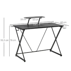 HOMCOM Gaming-Tisch Schreibtisch Computertisch PC Schreibtisch Mit Kopfhörerhaken Getränkehalterung Ergonomisches Design Verstellbare Füße MDF Stahl Schwarz 106 X 60 X 93,5 Cm -Homcom 9a879b0b6e5d523cf877a814d8f2b6f1