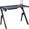 HOMCOM Gaming Tisch Schreibtisch Mit Kopfhörerhaken Getränkehalterung R-förmiger Computertisch MDF Metall Schwarz+Blau 110 X 59 X 75 Cm -Homcom 9b34f14f089fef0c7a650ff01a6cc99f