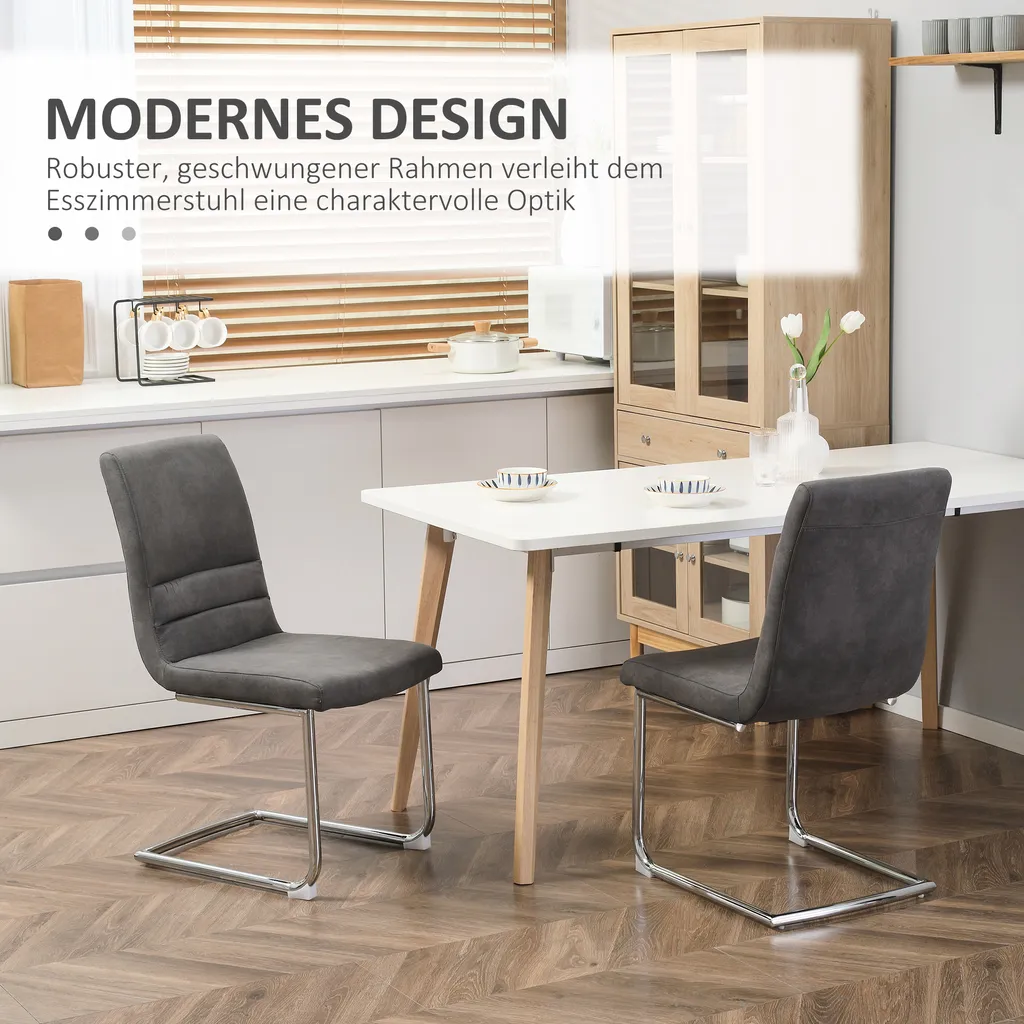 HOMCOM Esszimmerstuhl 2er Set Akzentstuhl Küchenstühle Polsterstuhl Wohnzimmerstuhl Aus Mikrofaser-Stoff Für Esszimmer Retrodesign Stahl Grau 42 X 64 X 90 Cm 6 HOMCOM Esszimmerstuhl 2er Set Akzentstuhl Küchenstühle Polsterstuhl Wohnzimmerstuhl Aus Mikrofaser-Stoff Für Esszimmer Retrodesign Stahl Grau 42 X 64 X 90 Cm – Bild 4