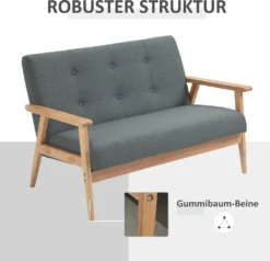HOMCOM Doppelsofa Polsterung Loveseat Kompaktes Design Zweisitzer Stoffsofa 2 Sitzer Sofa Leinen Gummiholz Grau 115 X 66,5 X 73 Cm -Homcom 9b9769d4568b32c433d68140b2c96a81