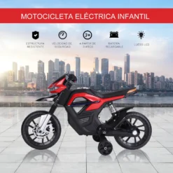 HOMCOM Kindermotorrad Kinder-Elektromotorrad Elektro-Motorrad Für Kinder Ab 3 Jahren Licht Musik MP3 Elektrofahrzeug Mit Stützrädern Maximal 3 Km/h Metall + Kunststoff Rot 105 X 52,3 X 62,3 Cm -Homcom 9bd6a4b9baae4df128b29742ac0d43a2