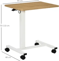 HOMCOM Höhenverstellbar Steh-Sitz Schreibtisch Laptoptisch Stehpult Beistelltisch Mit Rollen C-förmig Platzsparend Für Arbeitszimmer Wohnzimmer Natur+Weiß Belastbar Bis 70 Kg 65 X 48 X 70-110 Cm -Homcom 9c6c625036f07ecfab65ee05a1e1b8cc