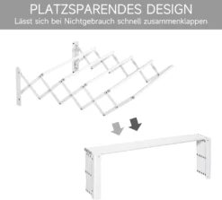 HOMCOM Wandtrockner Wäscheständer Für Wandmontage Ausziehbar Standtrockner Platzsparender Wäschetrockner Gesamttrockenlänge 57,5cm Für Drinnen Und Draußen Metall Weiß 63,5 X 60 X 20 Cm -Homcom 9ccb61cf2e890b41c2334af270f7ed4f