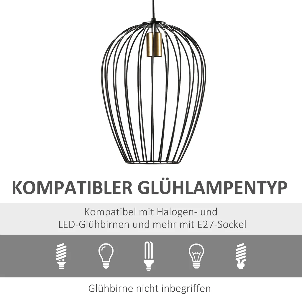 HOMCOM Pendelleuchte Hängeleuchte Hängelampe Modern Pendellampe Für Büro Wohnzimmer Esszimmer Metall Schwarz Ø26 X 130 Cm 7 HOMCOM Pendelleuchte Hängeleuchte Hängelampe Modern Pendellampe Für Büro Wohnzimmer Esszimmer Metall Schwarz Ø26 X 130 Cm – Bild 5