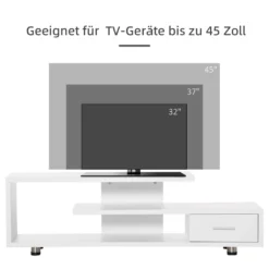 HOMCOM TV-Lowboard Fernsehschrank TV Schrank Mit Modernem Design Fernsehtisch Sideboard Mit Schublade Und Offene Regal Bis Zu 45 Zoll Weiß 135 X 35 X 41,7 Cm -Homcom 9de30a4bf5f9ccebfad8bc3d860b5c3b