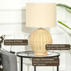 HOMCOM Tischlampe Tischleuchte Rattan-Lampenschirm Nachttischlampe Wohnzimmerlampe Mit Holzsockel Rattan-Fuß 40W Naturholz 34 X 34 X 55 Cm 16 HOMCOM Tischlampe Tischleuchte Rattan-Lampenschirm Nachttischlampe Wohnzimmerlampe Mit Holzsockel Rattan-Fuß 40W Naturholz 34 X 34 X 55 Cm -Homcom 9e5f467d30cce396864af647f8f6c062
