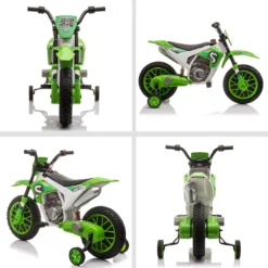 HOMCOM Kinder Elektro-Motorrad Kindermotorrad 12V Kinderfahrzeug Elektrofahrzeug Mit 2 Abnehmbaren Stützrädern Für Kinder Ab 3 Jahre PP Metall Grün+Weiß 106,5 X 51,5 X 68 Cm -Homcom 9e61385260307002bff3d5823ad02dbc