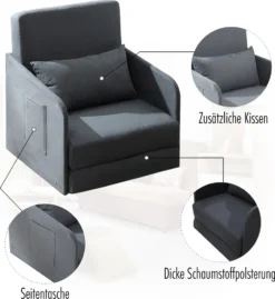 HOMCOM Schlafsofa Sofabett Einzelsofa Waschbarer Bezug 2 Seitentaschen Kissen Metall Grau 70 X 74 X 78 Cm -Homcom 9f2943572633d578535fa12df7937ad3