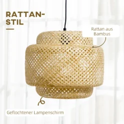 HOMCOM Hängelampe Deckenlampe Mit E27 Sockel, 40 W Hängeleuchte Mit Bambus-Lampenschirm, Verstellbare Wohnzimmerleuchte, Im Boho-Stil Für Flur, Natur, Ø35 X 35cm -Homcom 9f9b85ba200b9ee8c189954d27325163