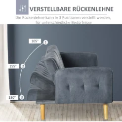 HOMCOM 2-1 Design Schlafsofa Klappsofa 3-Sitzer Stoffsofa Chaiselongue Bettsofa Sofagarnitur Verstellbarer Winkel Dunkelgrau 183 X 87 X 75 Cm -Homcom a088af6978b3c8418e1c74d5cbd25018