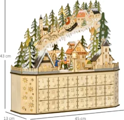 HOMCOM Adventskalender Zum Befüllen 24 Schubladen Fächer Weihnachtskalender Mit LED-Lichtern Adventskalenderbox Weihnachtsdekoration DIY MDF-Platte Naturholz 45 X 13 X 43 Cm -Homcom a0a4e0734bfbf4e64dea058b50c18da3