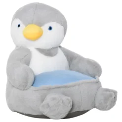 HOMCOM Plüsch-Kindersessel Plüschtier Kinderstuhl Sofa Pinguin Für Spielzimmer Kinderzimmer Für 18-36 Monaten Hellgrau+Blau 59 X 50 X 59 Cm