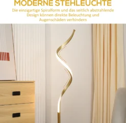 HOMCOM LED Stehleuchte, 10W Spirale Stehlampe, Standleuchte Mit Fußschalter, Wasserdichte Wohnzimmerlampe Mit Warmweißem Licht, Metall, Gold, 20,5 X 20,5 X 147 Cm 13 HOMCOM LED Stehleuchte, 10W Spirale Stehlampe, Standleuchte Mit Fußschalter, Wasserdichte Wohnzimmerlampe Mit Warmweißem Licht, Metall, Gold, 20,5 X 20,5 X 147 Cm -Homcom a1b16e99f36c8a6505e44dc0bd8b5fde