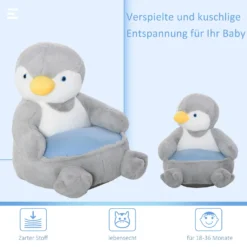 HOMCOM Plüsch-Kindersessel Plüschtier Kinderstuhl Sofa Pinguin Für Spielzimmer Kinderzimmer Für 18-36 Monaten Hellgrau+Blau 59 X 50 X 59 Cm -Homcom a1f14fd1bb6f328ee8f26aab13881501
