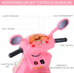 HOMCOM Elektro Kindermotorrad Elektromotorrad Kinderelektroauto Kinderfahrzeug Dreirad, 6V, Metall+PP, 108x51x75cm (Rosa+Gelb) -Homcom a34de60b0804e942e47acf882ee902ef